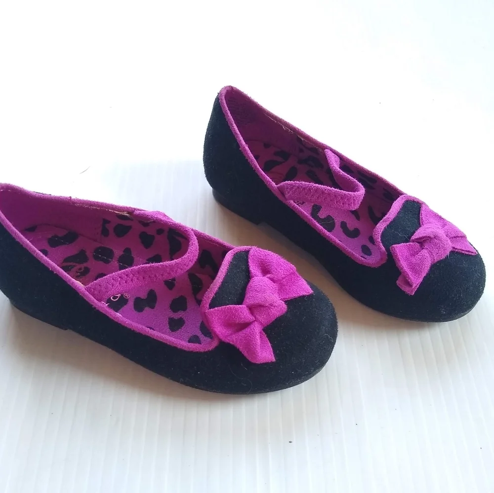 CANDIES toddler girl black & purple bow flats sz7 Halloween holiday Christmas